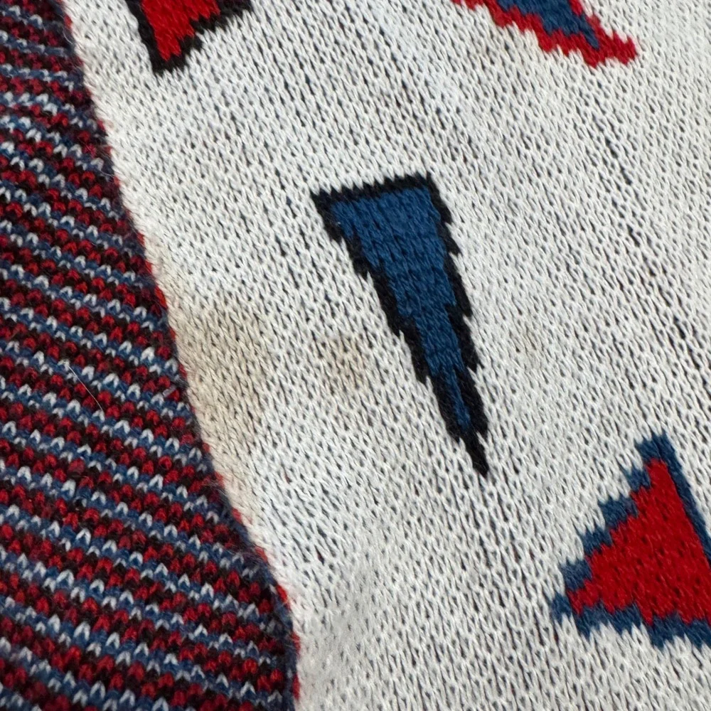 Vintage Hansen‎ Geometric Triangle Knit Scarf Red Navy White Made in USA 80s 90s